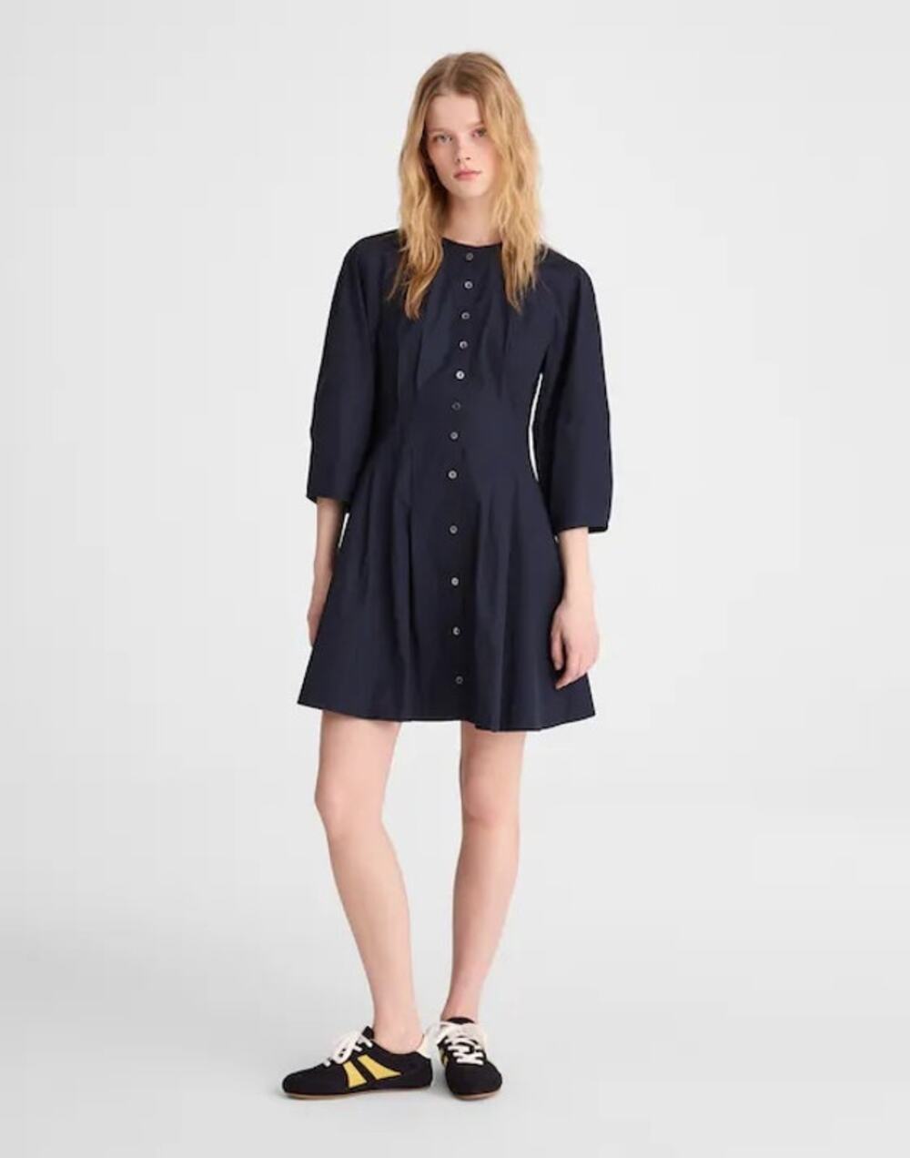 Madewell Sculptural-Sleeve Pleated Mini Dress Cotton Classic Navy US 8 NWT